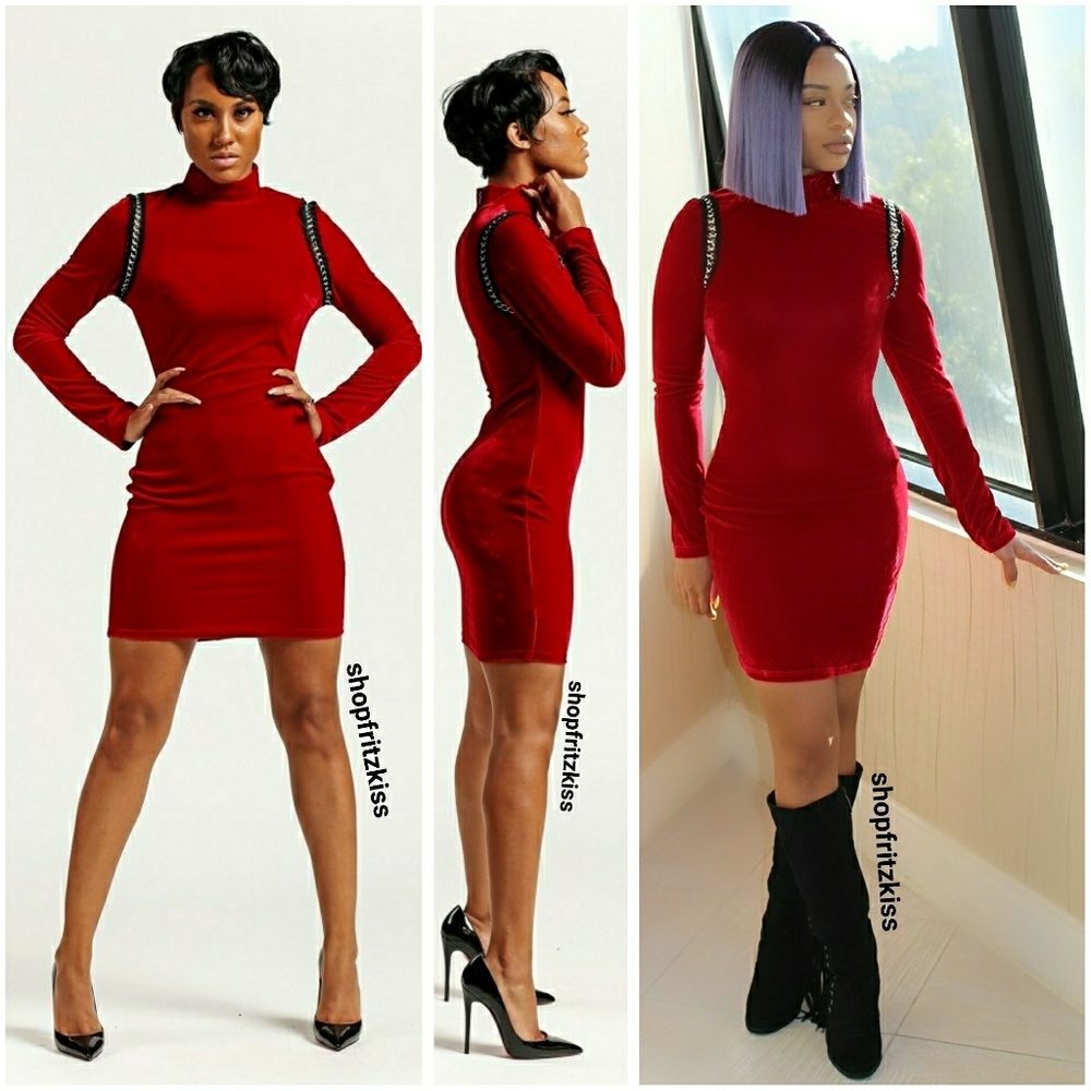 Red velvet mini dress